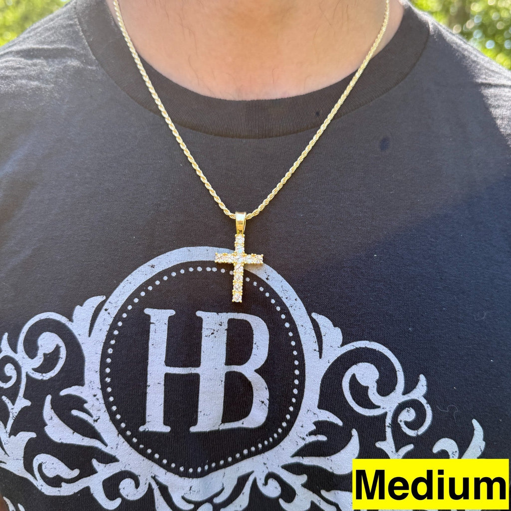 MOISSANITE Upside Down Setting Tennis Cross - 14k Gold Vermeil 925 Silver - 3 Sizes 1"-1.75"