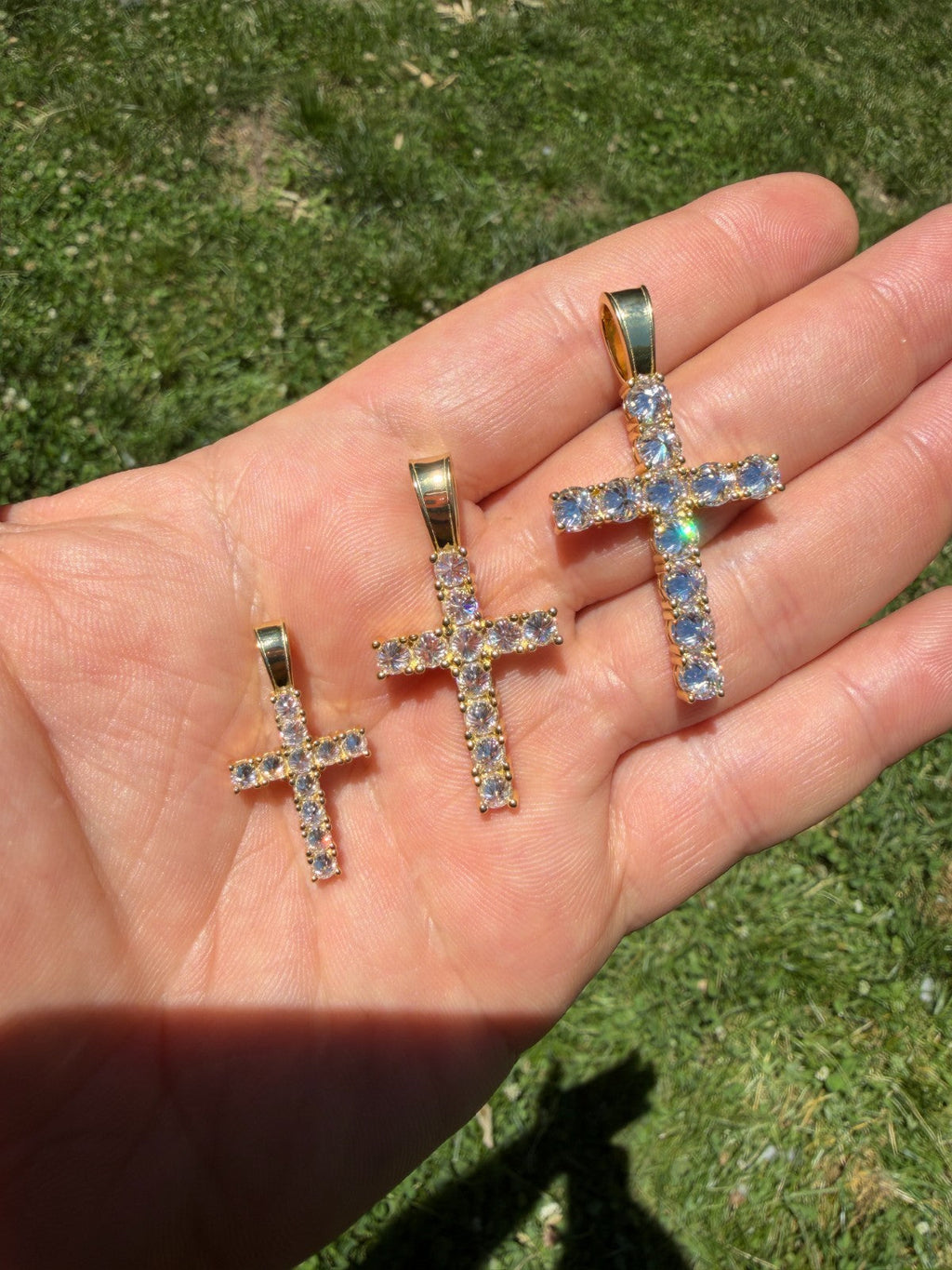 MOISSANITE Upside Down Setting Tennis Cross - 14k Gold Vermeil 925 Silver - 3 Sizes 1"-1.75"