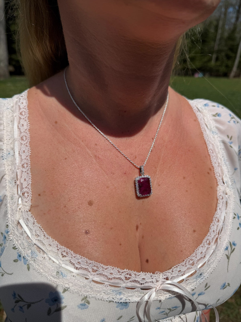 MOISSANITE Royalty Red Ruby Pendant - 925 Silver - Genuine Red Ruby Stone