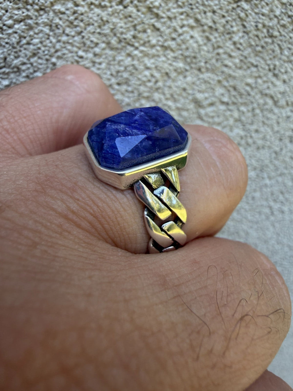 Havana Cuban Ring - 925 Silver - Genuine Blue Sapphire Stone