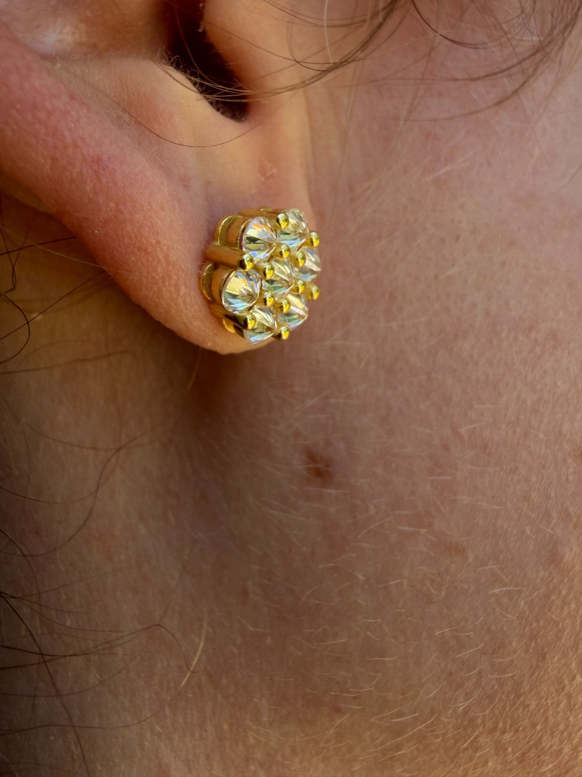 MOISSANITE Upside Down Reverse Set Cluster Iced Out Honeycomb Set Earrings - 14k Gold Vermeil 925 Silver - 9mm