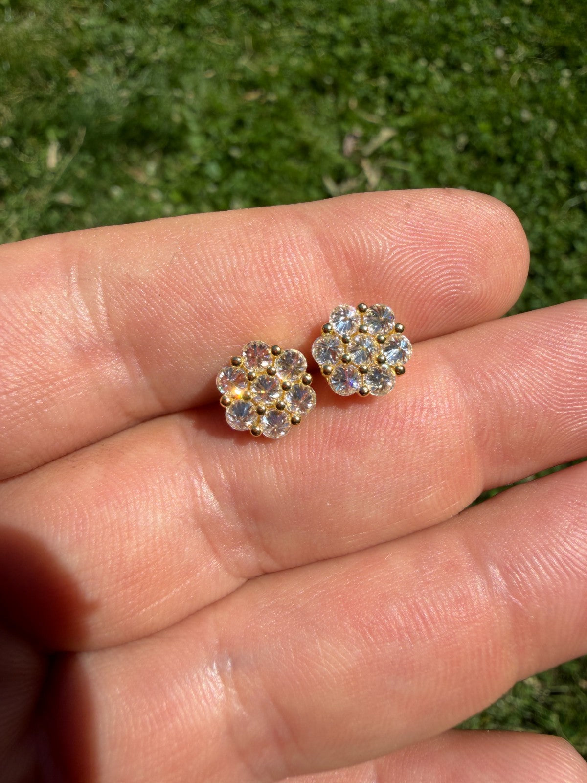 MOISSANITE Upside Down Reverse Set Cluster Iced Out Honeycomb Set Earrings - 14k Gold Vermeil 925 Silver - 9mm
