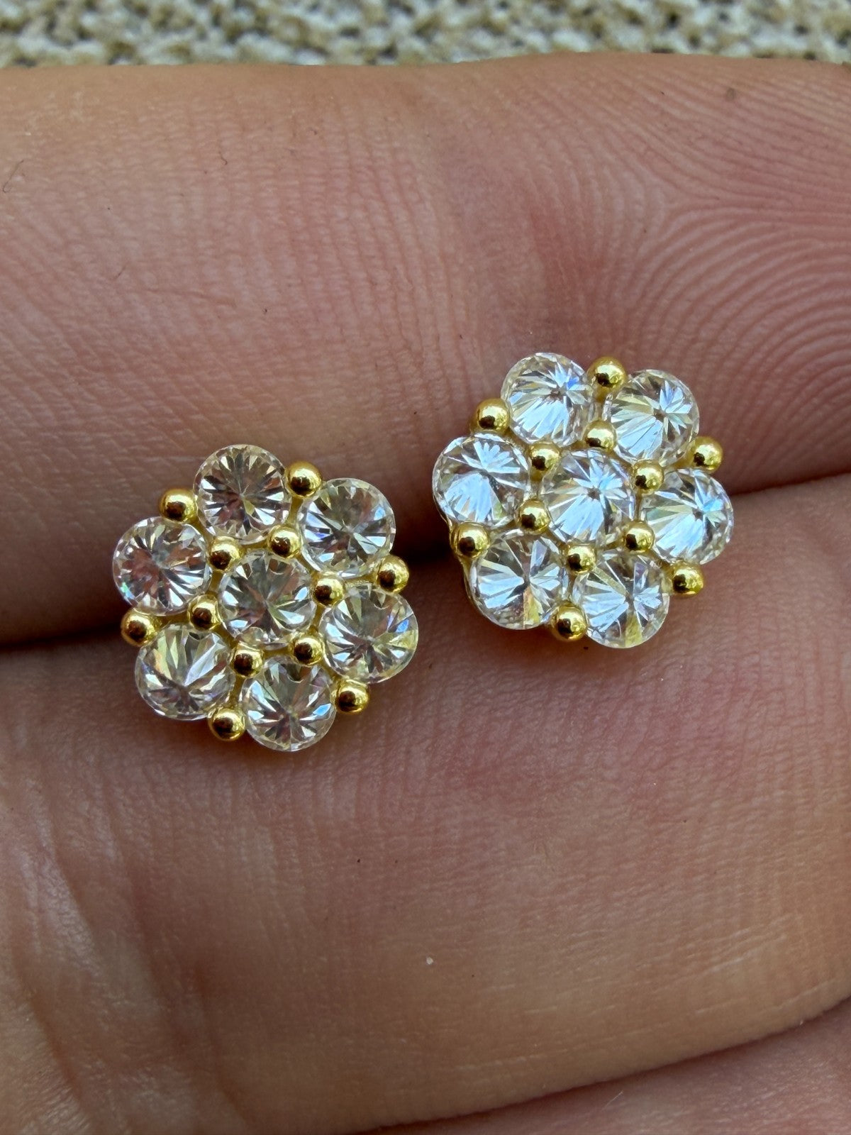 MOISSANITE Upside Down Reverse Set Cluster Iced Out Honeycomb Set Earrings - 14k Gold Vermeil 925 Silver - 9mm