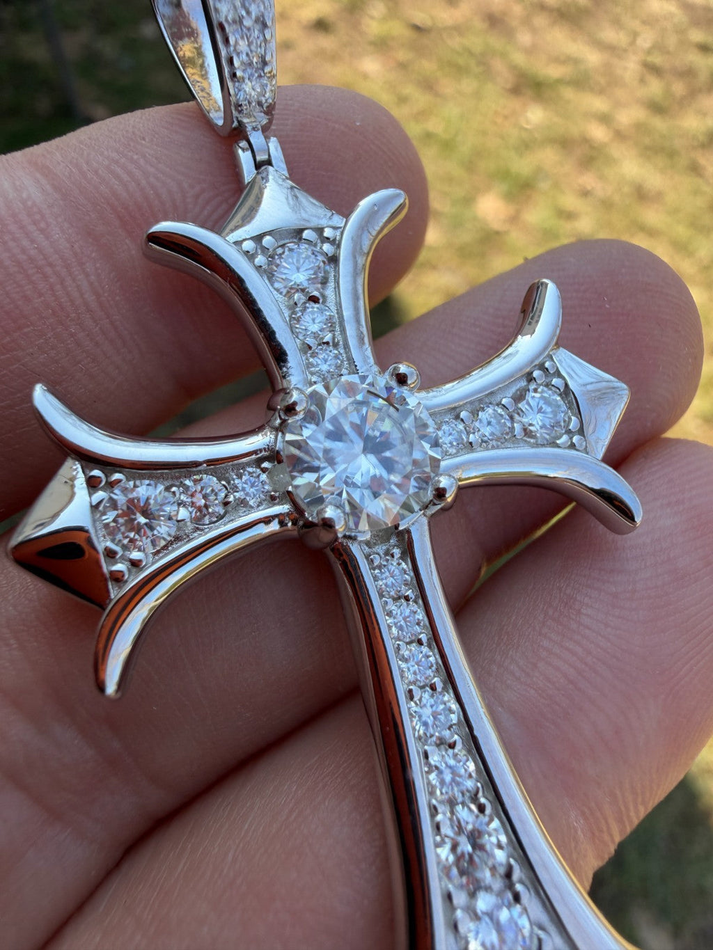 MOISSANITE Hearts Chrome Cross Pendant - 925 Silver - 3 Sizes 1"-2.75"