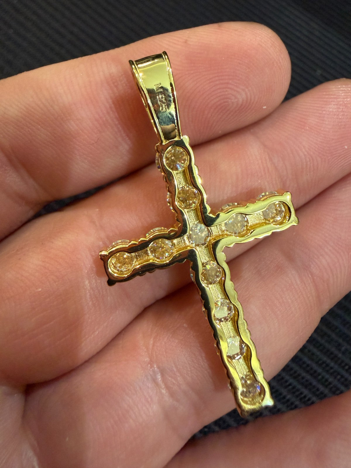 MOISSANITE Upside Down Setting Tennis Cross - 14k Gold Vermeil 925 Silver - 3 Sizes 1"-1.75"