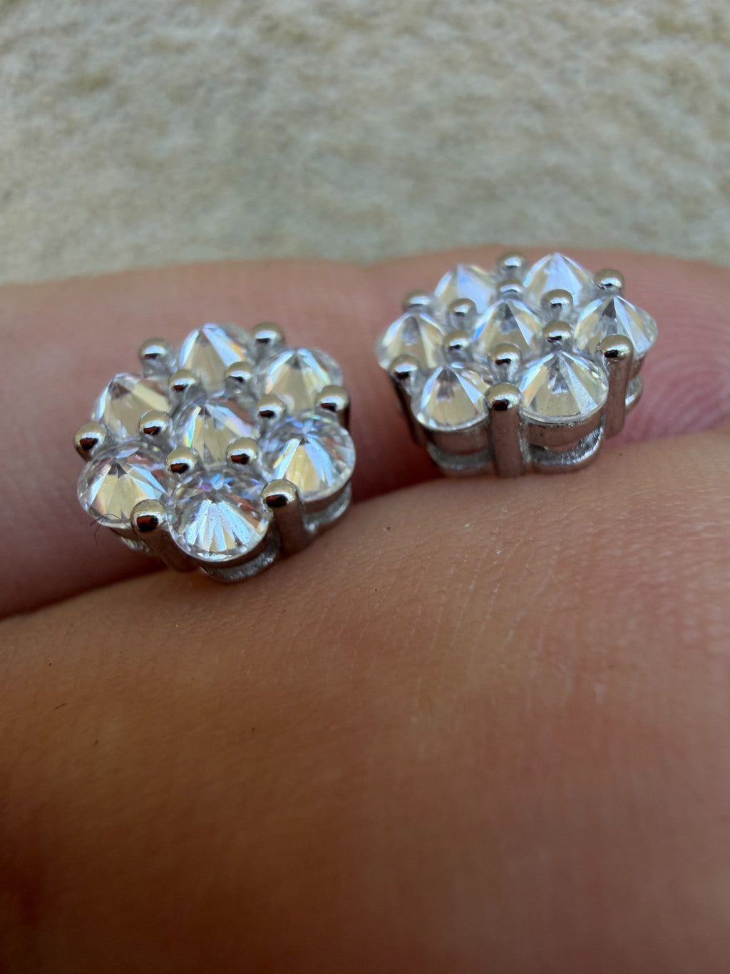 MOISSANITE Upside Down Reverse Set Cluster Iced Out Honeycomb Set Earrings - 925 Silver - 9mm