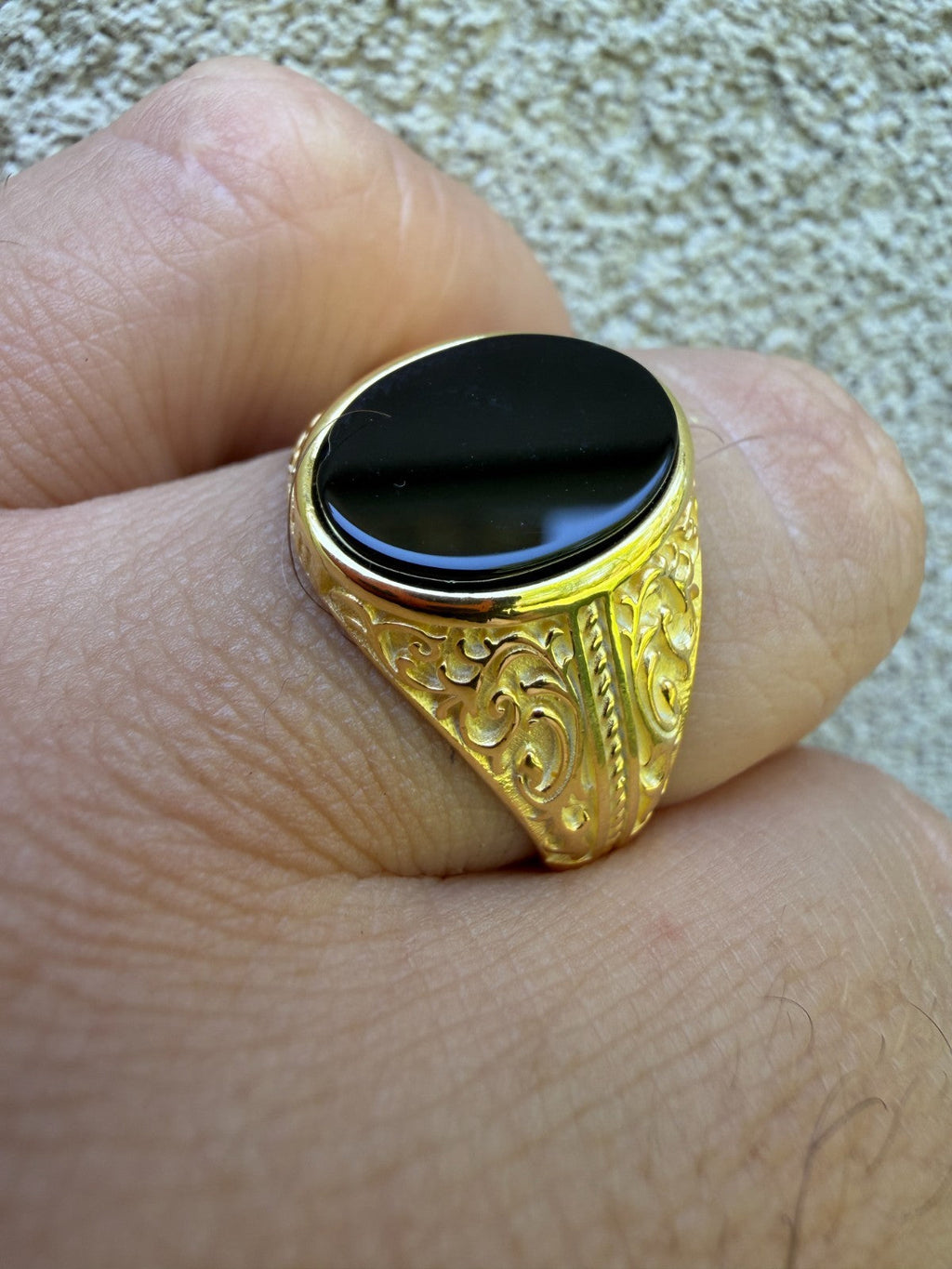 Columbian King Ring - 14k Gold Vermeil 925 Silver - Genuine Black Onyx Stone
