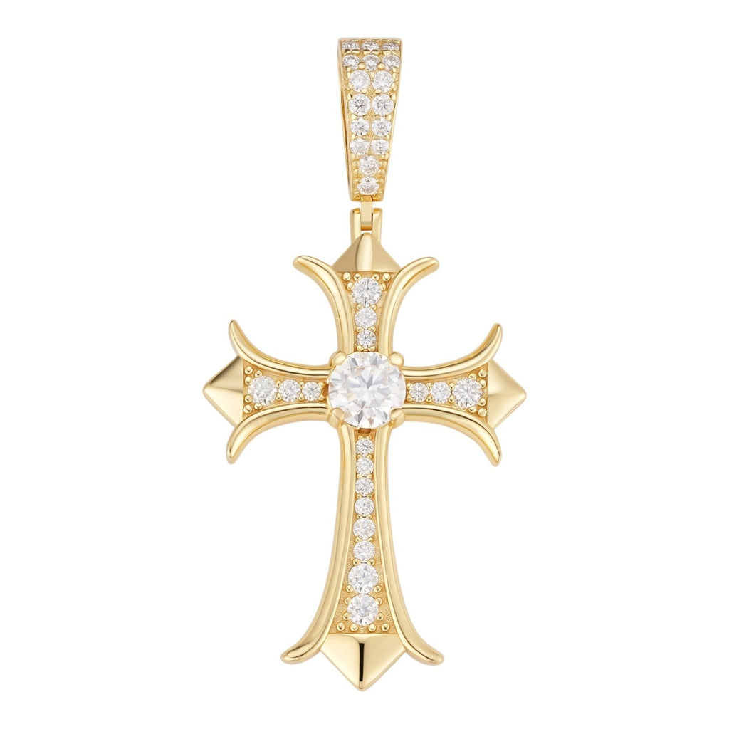 MOISSANITE Hearts Chrome Cross Pendant - 14k Gold Vermeil 925 Silver - 3 Sizes 0.75"-2.75"