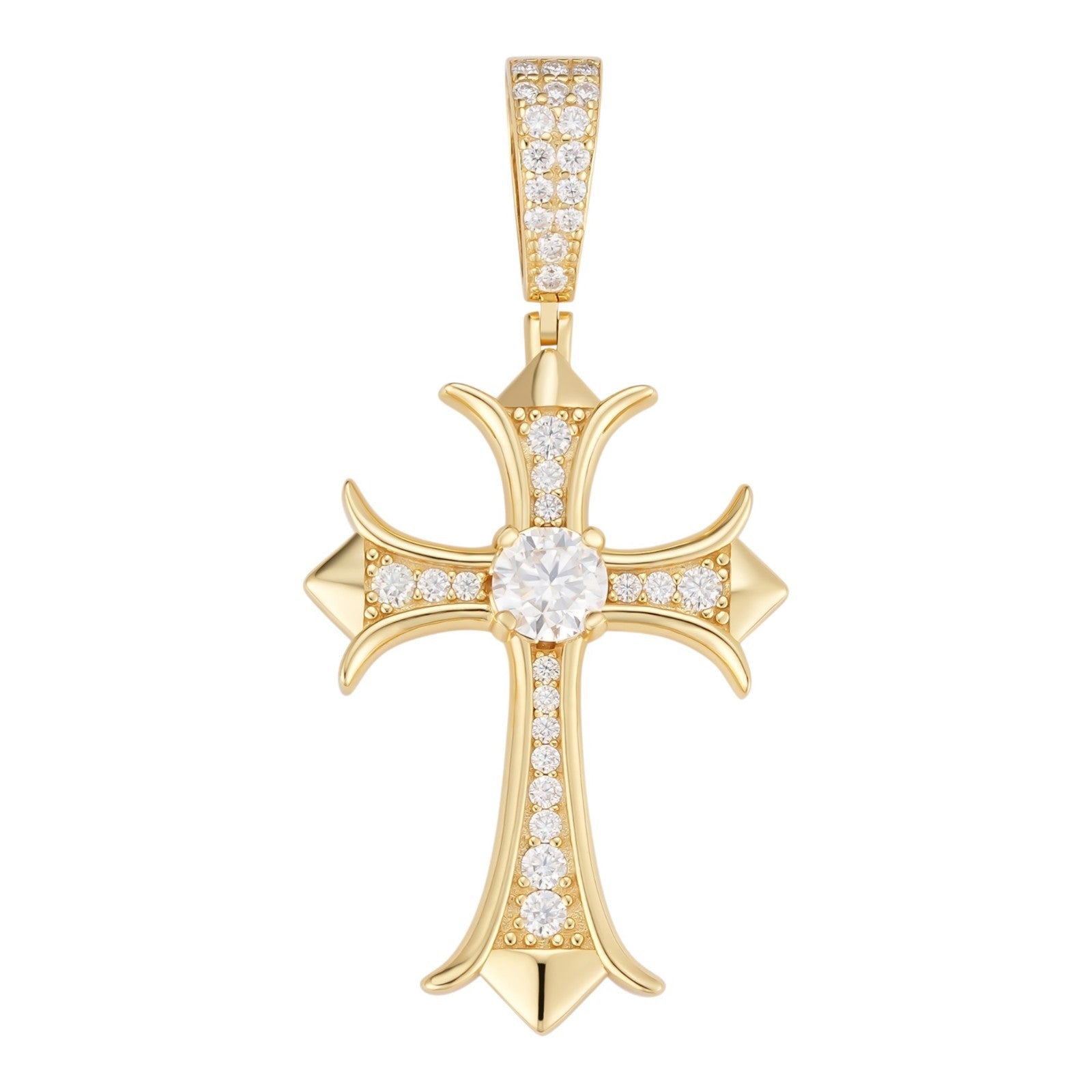 MOISSANITE Hearts Chrome Cross Pendant - 14k Gold Vermeil 925 Silver - 3 Sizes 0.75"-2.75"