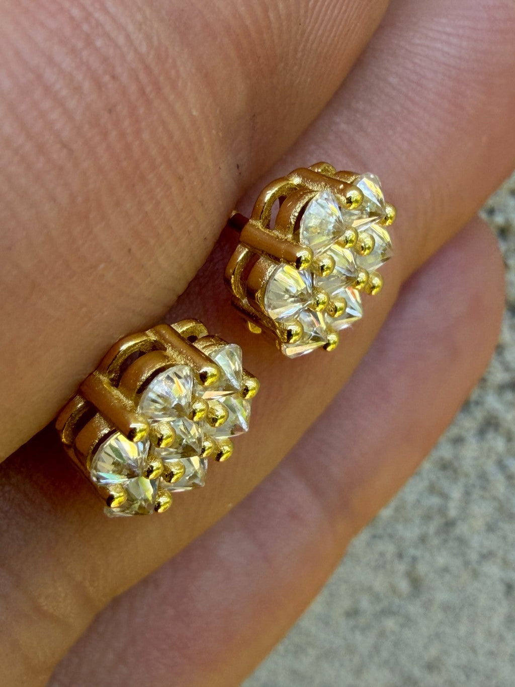 MOISSANITE Upside Down Reverse Set Cluster Iced Out Honeycomb Set Earrings - 14k Gold Vermeil 925 Silver - 9mm