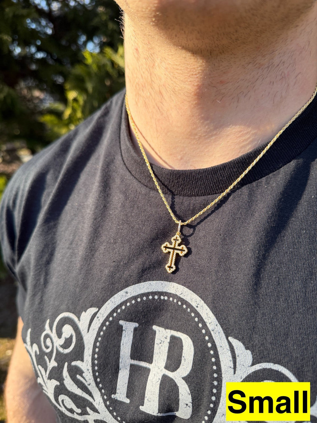 MOISSANITE Gothic Cross Cutout Pendant - 14k Gold Vermeil 925 Silver - 3 Sizes 1.33"-3"