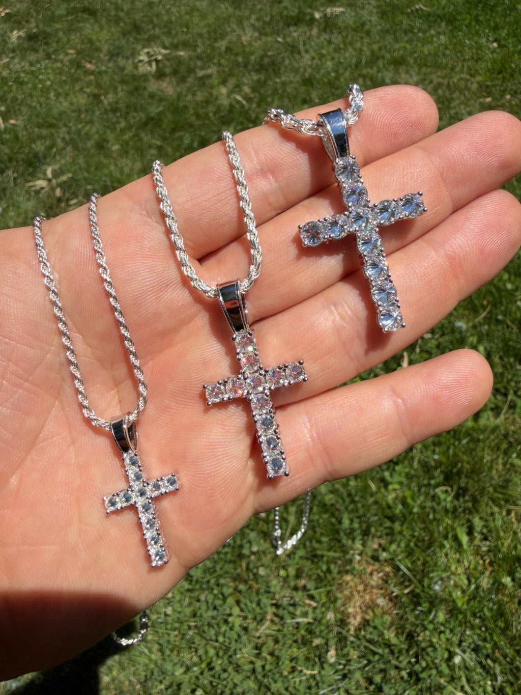 MOISSANITE Upside Down Setting Tennis Cross - 925 Silver - 3 Sizes 1"-1.75"
