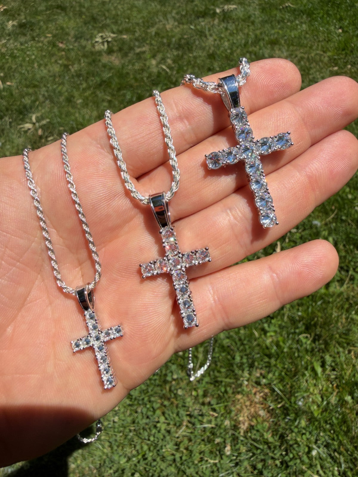 MOISSANITE Upside Down Setting Tennis Cross - 925 Silver - 3 Sizes 1"-1.75"