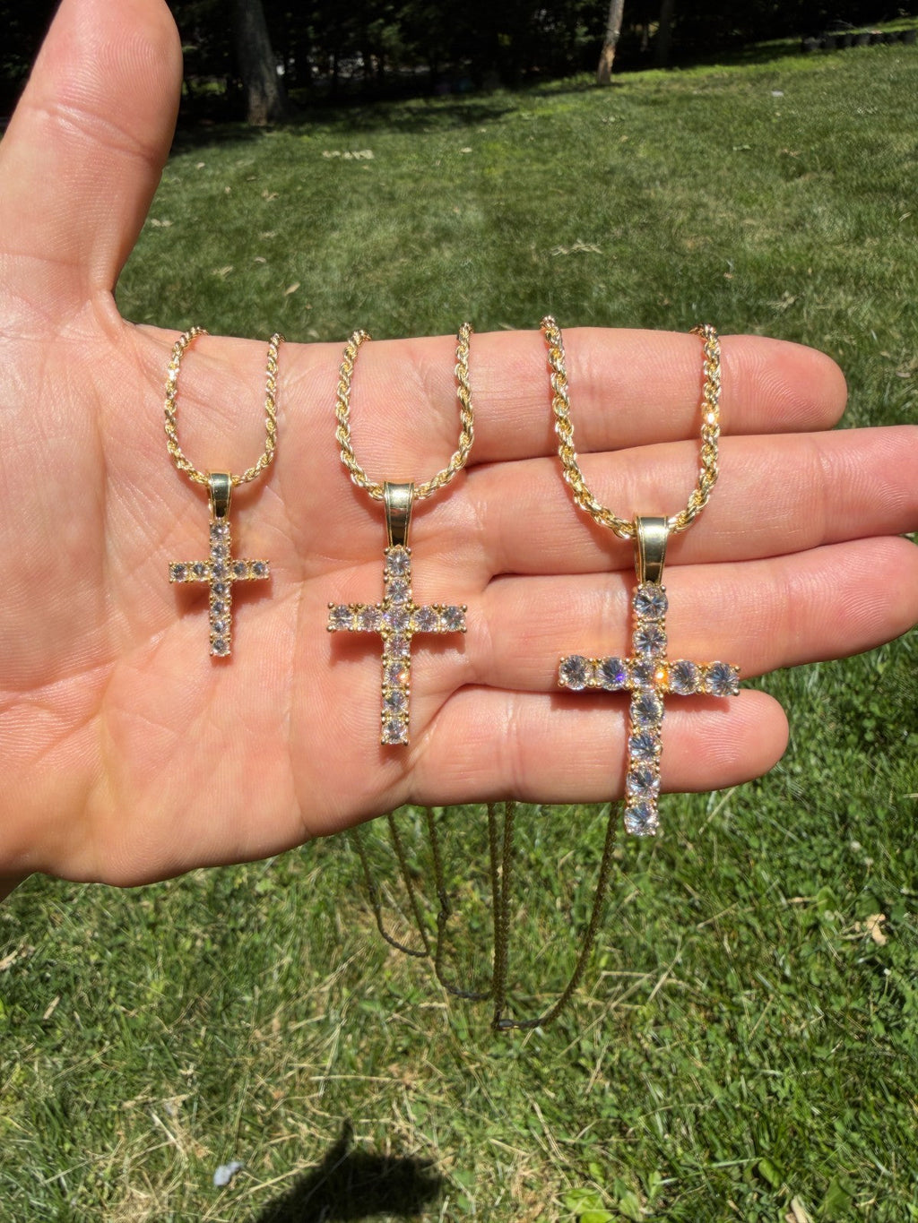 MOISSANITE Upside Down Setting Tennis Cross - 14k Gold Vermeil 925 Silver - 3 Sizes 1"-1.75"