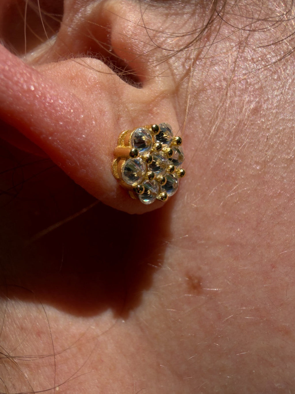 MOISSANITE Upside Down Reverse Set Cluster Iced Out Honeycomb Set Earrings - 14k Gold Vermeil 925 Silver - 9mm
