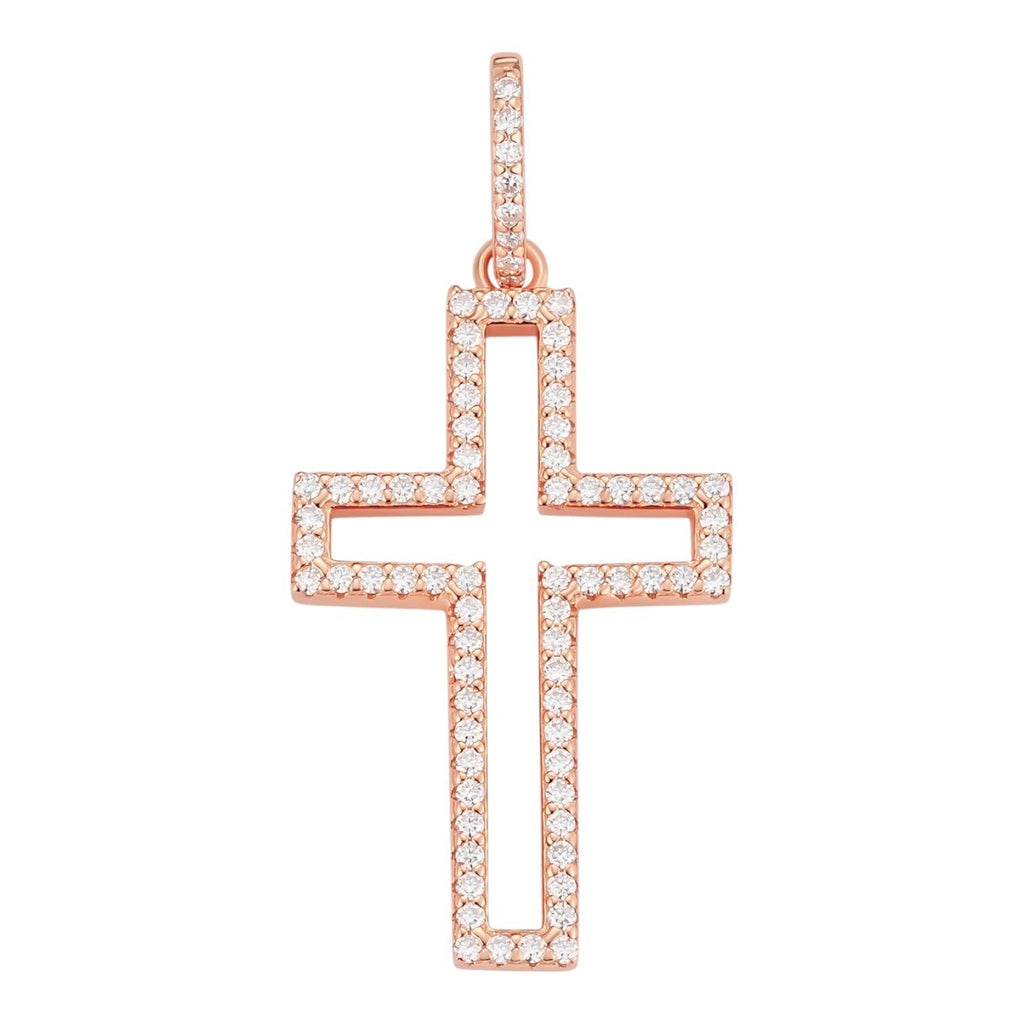 MOISSANITE Classic Cross Cutout Pendant - 14k Rose Gold Vermeil 925 Silver - 3 Sizes 1.33"-3"
