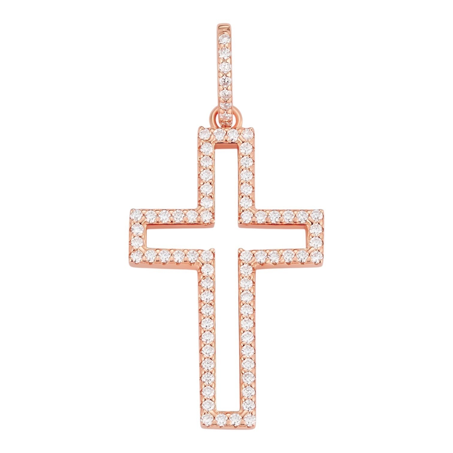 MOISSANITE Classic Cross Cutout Pendant - 14k Rose Gold Vermeil 925 Silver - 3 Sizes 1.33"-3"