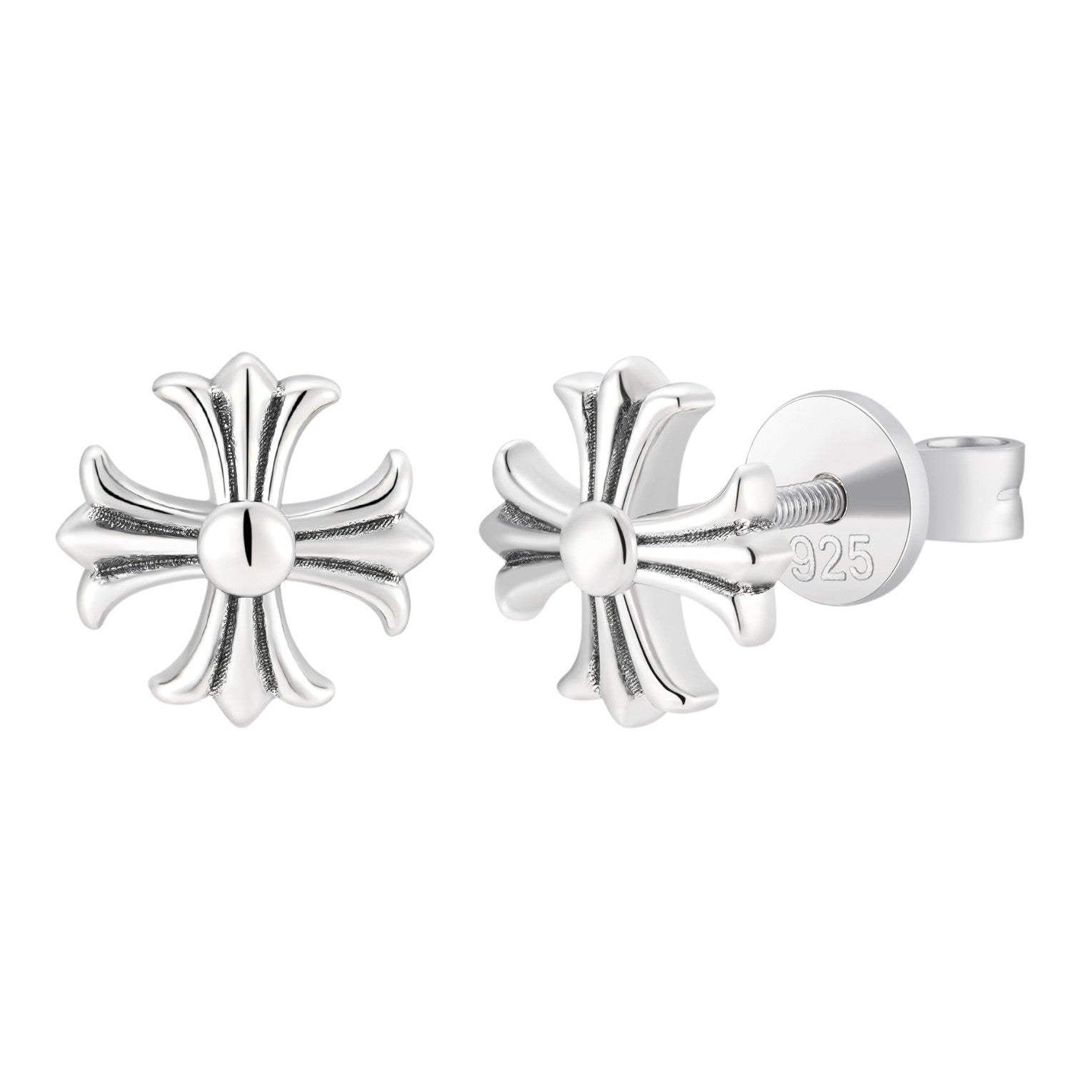Hearts Of Chrome Cross Earrings - 925 Silver Oxidized - 8mm