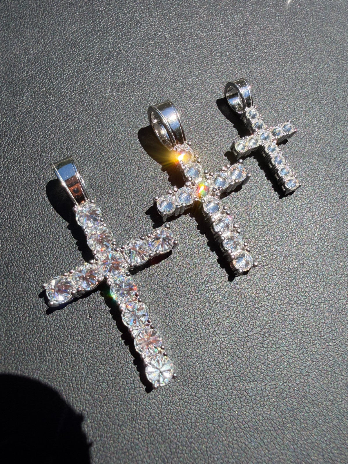 MOISSANITE Upside Down Setting Tennis Cross - 925 Silver - 3 Sizes 1"-1.75"