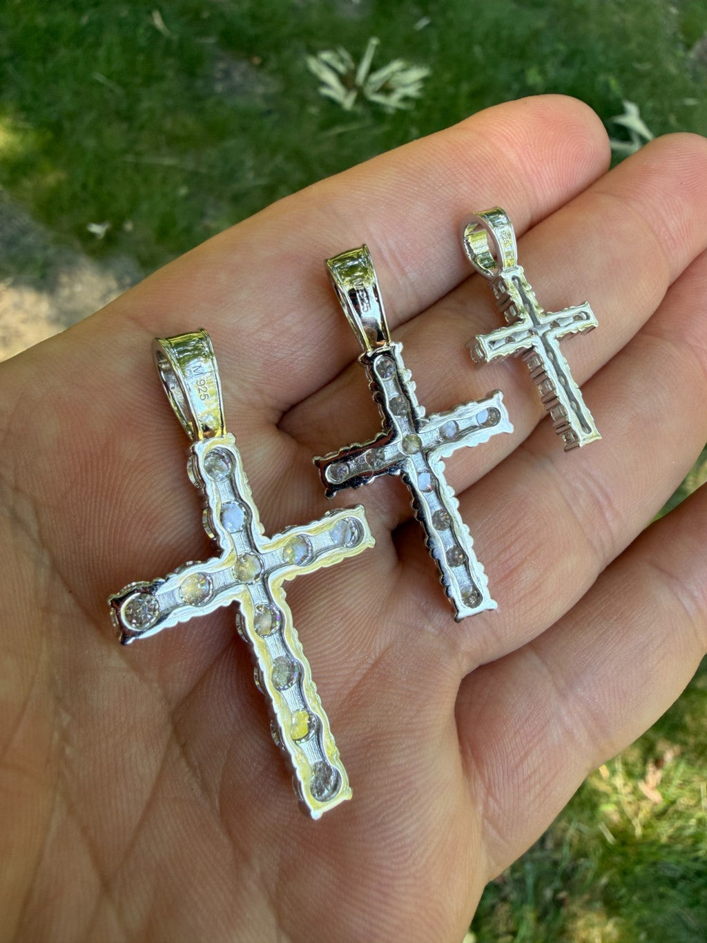 MOISSANITE Upside Down Setting Tennis Cross - 925 Silver - 3 Sizes 1"-1.75"
