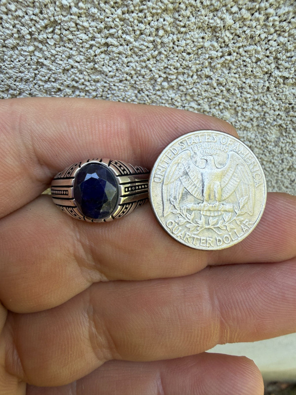 Navajo Tribe Ring - 925 Silver Oxidized - Genuine Blue Sapphire Stone