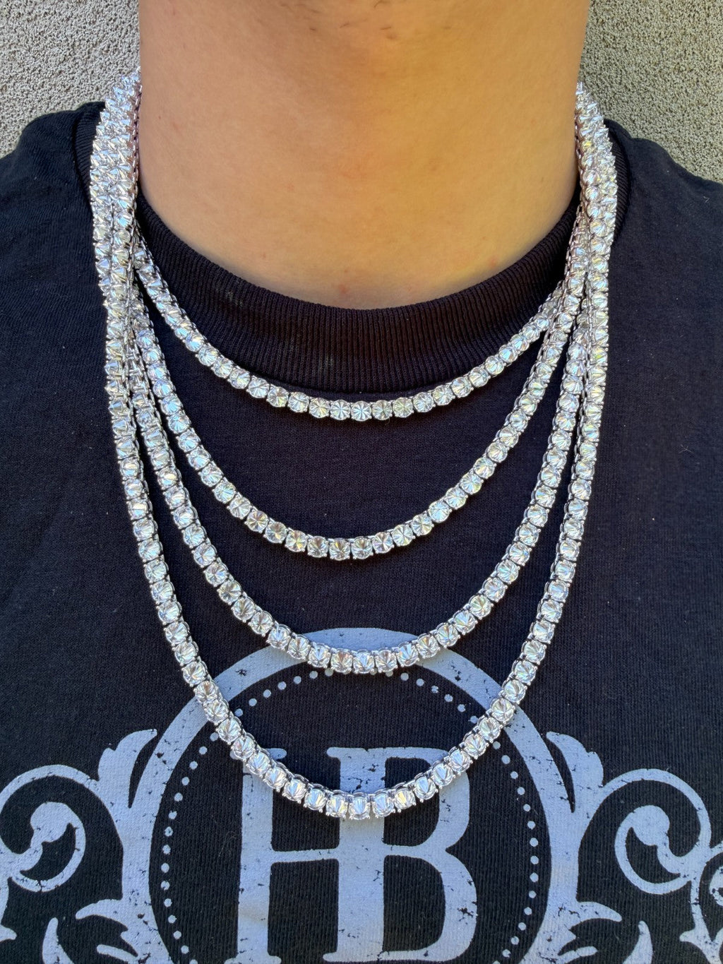 MOISSANITE Upside Down Reverse Set Tennis Chain Necklace Iced Out - 925 Silver - 5mm - 16"-30"