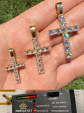 MOISSANITE Upside Down Setting Tennis Cross - 14k Gold Vermeil 925 Silver - 3 Sizes 1"-1.75"