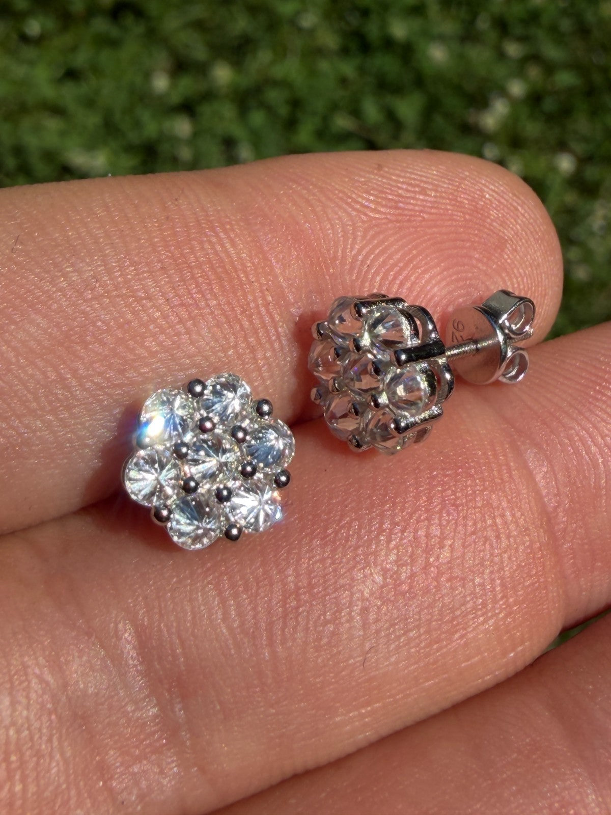 MOISSANITE Upside Down Reverse Set Cluster Iced Out Honeycomb Set Earrings - 925 Silver - 9mm