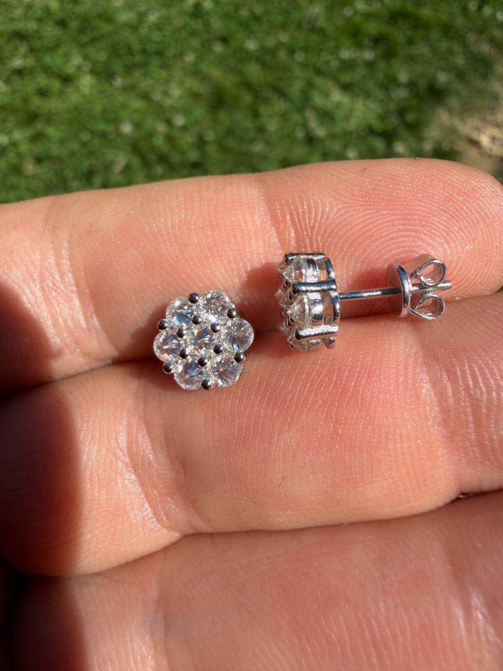 MOISSANITE Upside Down Reverse Set Cluster Iced Out Honeycomb Set Earrings - 925 Silver - 9mm