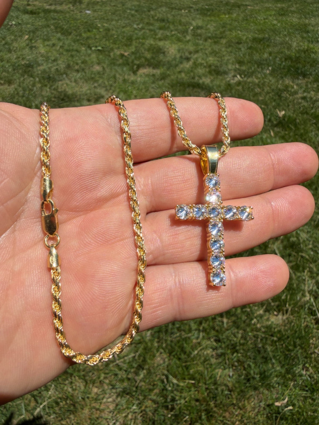 MOISSANITE Upside Down Setting Tennis Cross - 14k Gold Vermeil 925 Silver - 3 Sizes 1"-1.75"