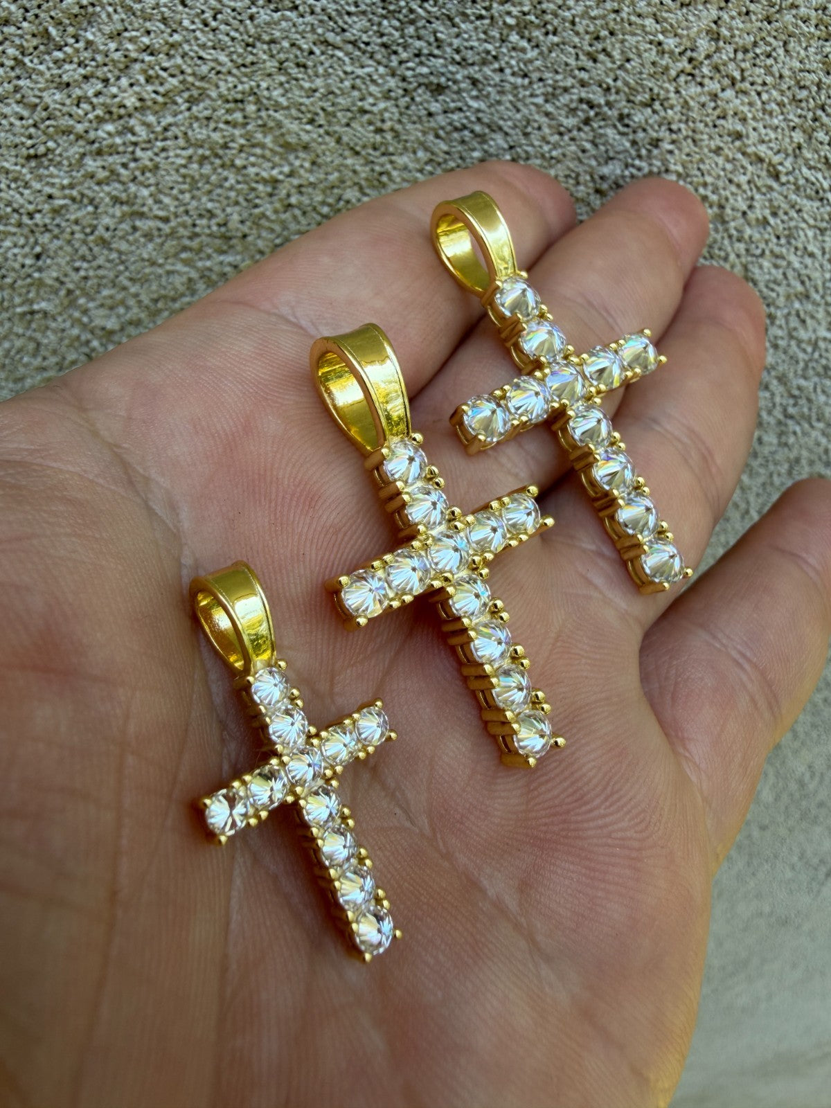 MOISSANITE Upside Down Setting Tennis Cross - 14k Gold Vermeil 925 Silver - 3 Sizes 1"-1.75"