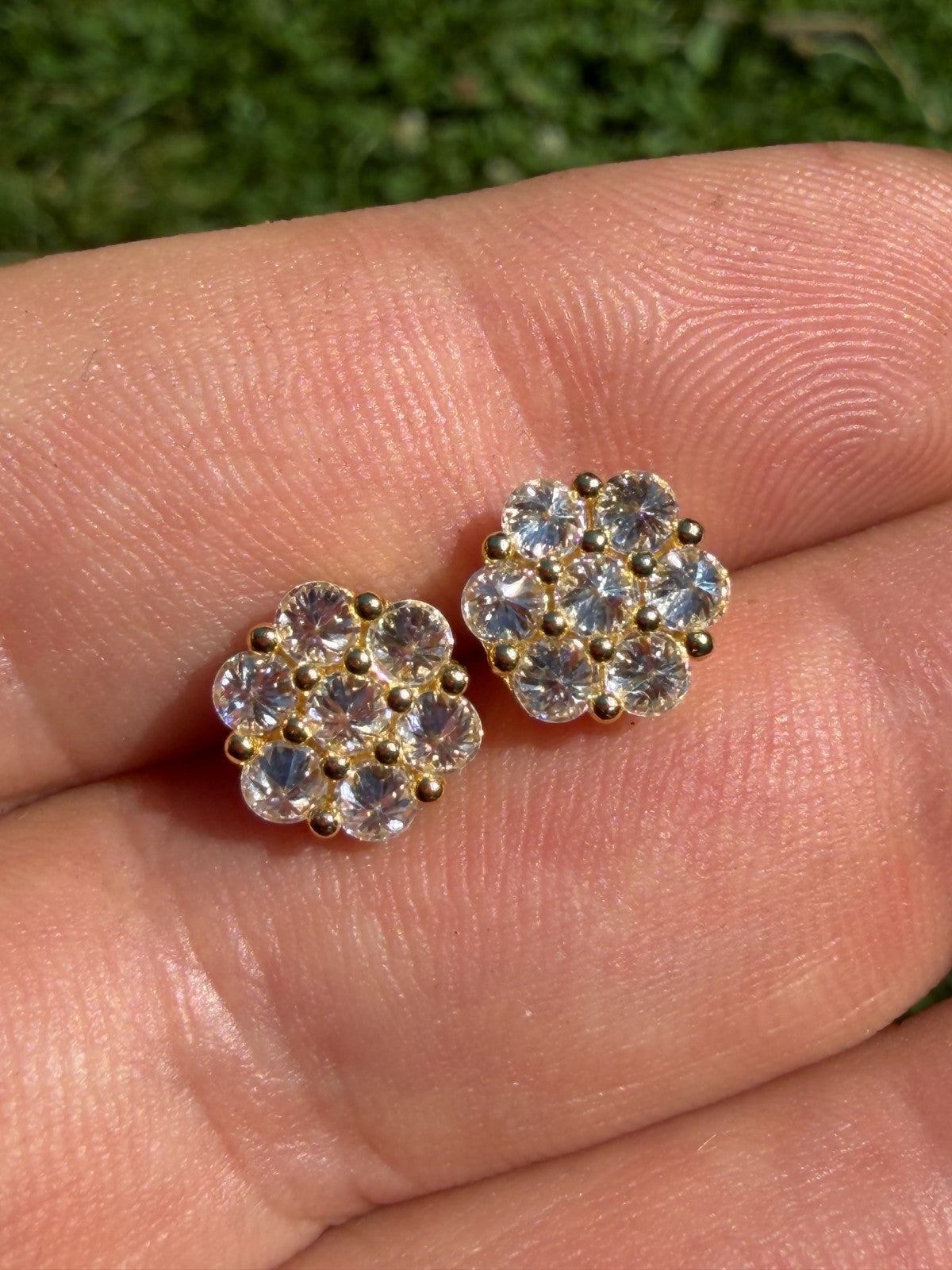 MOISSANITE Upside Down Reverse Set Cluster Iced Out Honeycomb Set Earrings - 14k Gold Vermeil 925 Silver - 9mm