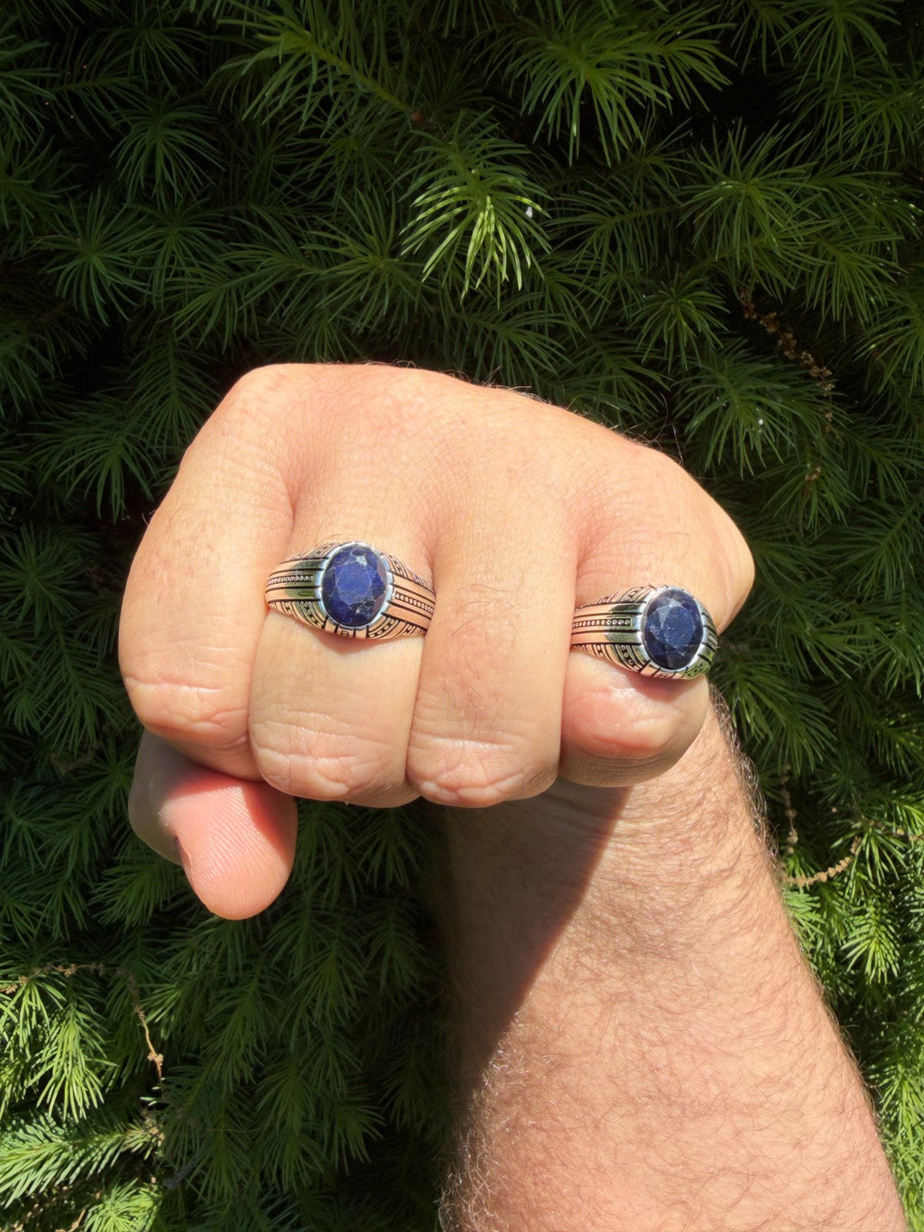 Navajo Tribe Ring - 925 Silver Oxidized - Genuine Blue Sapphire Stone