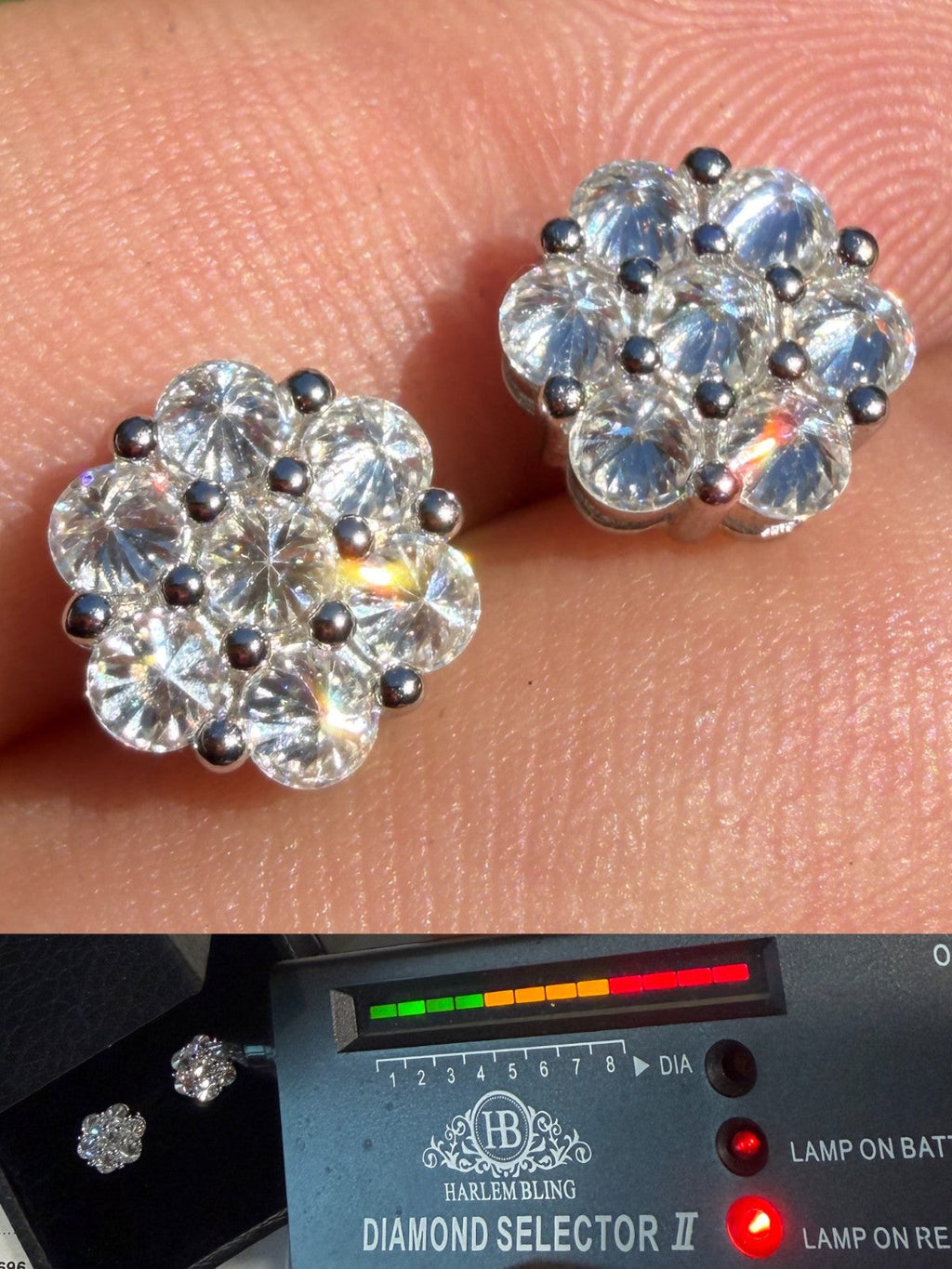 MOISSANITE Upside Down Reverse Set Cluster Iced Out Honeycomb Set Earrings - 925 Silver - 9mm