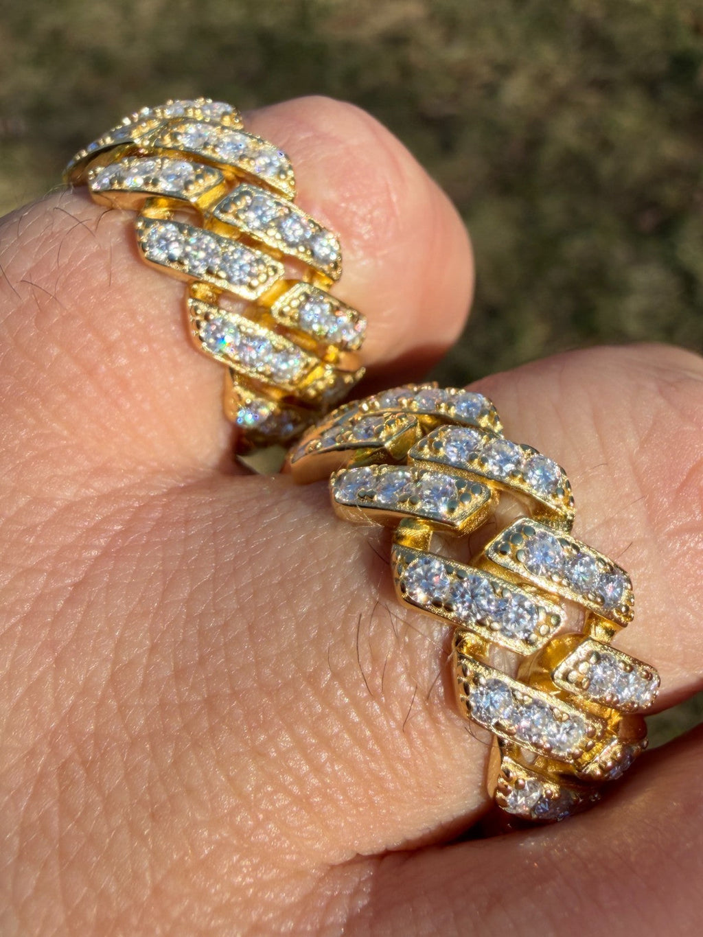 MOISSANITE 11.5mm Iced Out Prong Cuban Eternity Band Ring - 14k Gold Vermeil 925 Silver