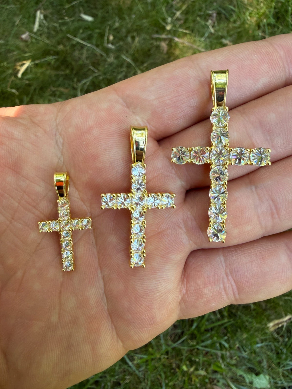 MOISSANITE Upside Down Setting Tennis Cross - 14k Gold Vermeil 925 Silver - 3 Sizes 1"-1.75"