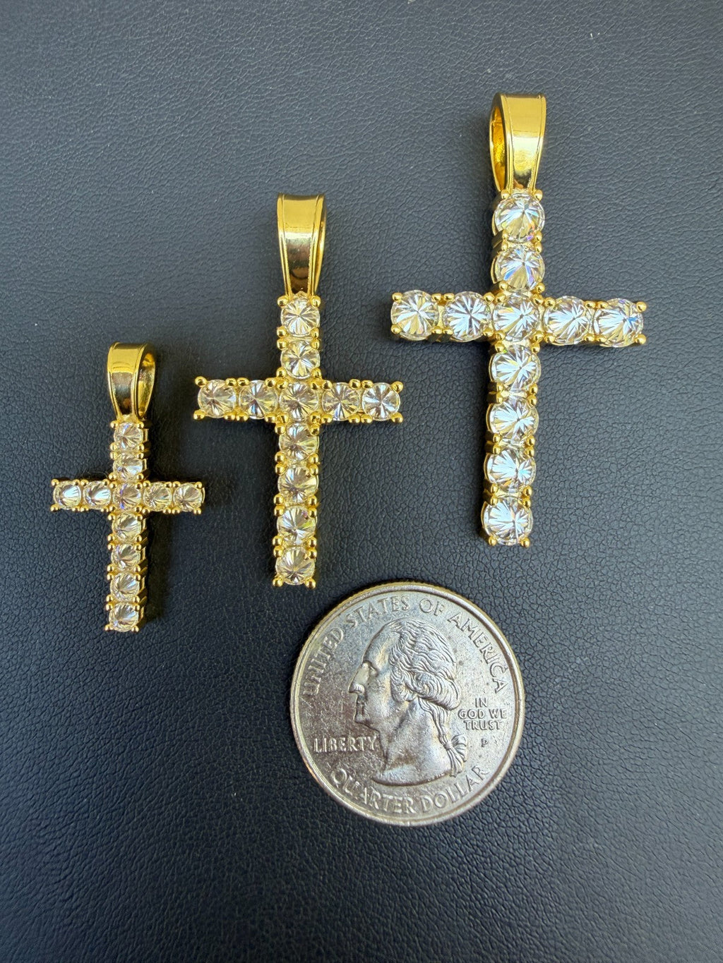 MOISSANITE Upside Down Setting Tennis Cross - 14k Gold Vermeil 925 Silver - 3 Sizes 1"-1.75"