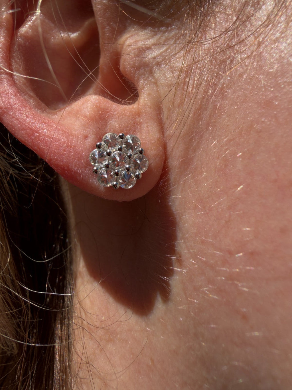 MOISSANITE Upside Down Reverse Set Cluster Iced Out Honeycomb Set Earrings - 925 Silver - 9mm