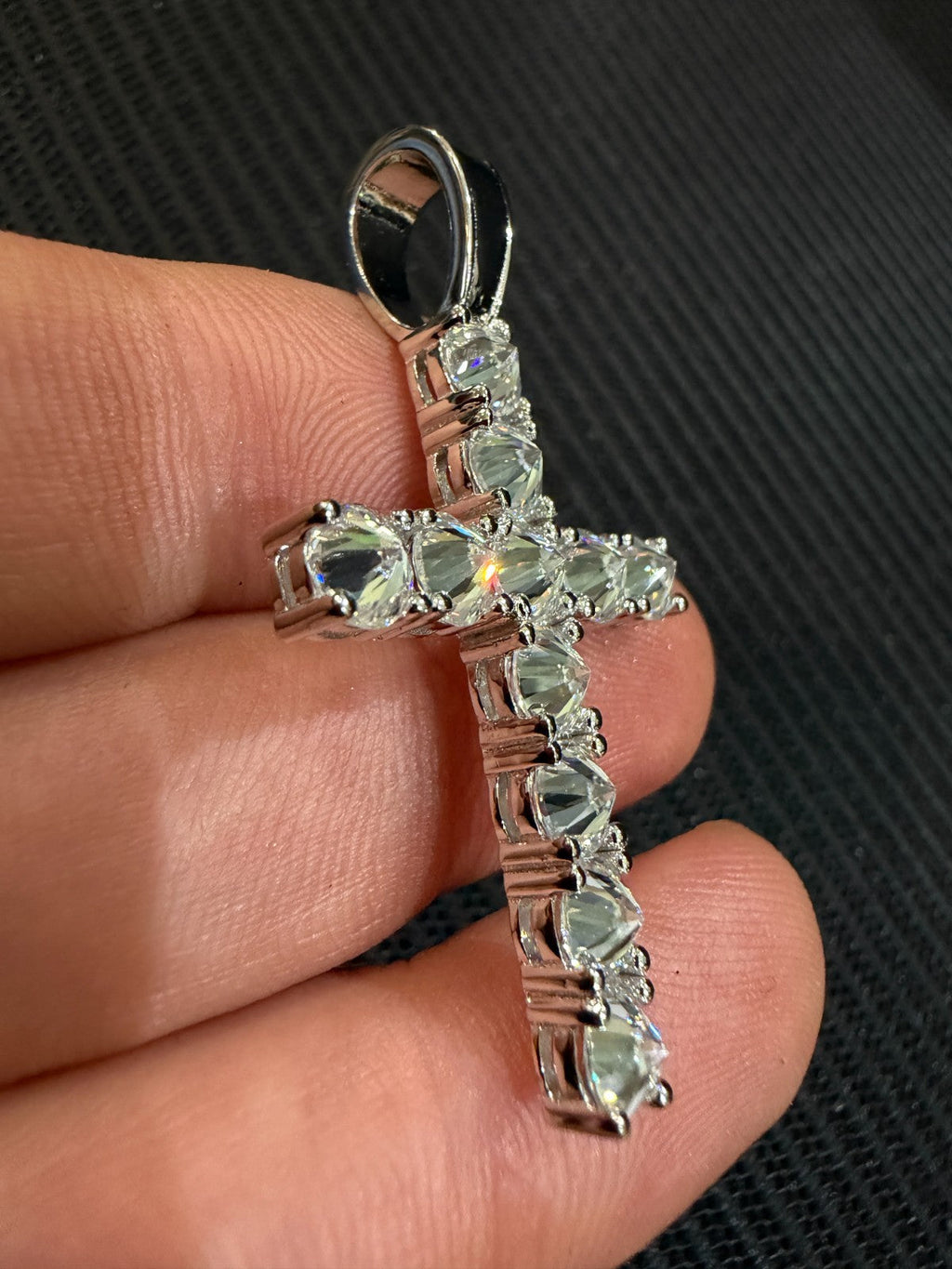 MOISSANITE Upside Down Setting Tennis Cross - 925 Silver - 3 Sizes 1"-1.75"