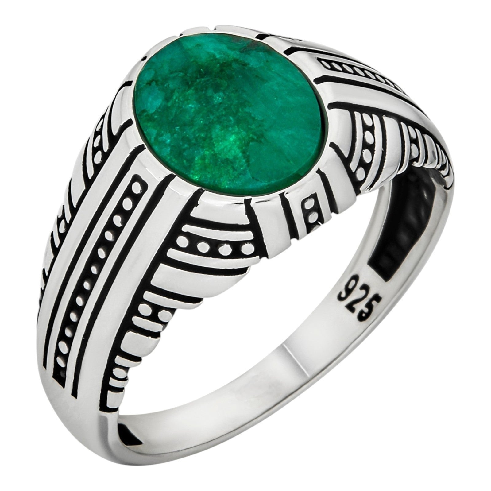 Royal Dynasty Ring - 925 Silver Oxidized - Genuine Green Emerald Stone