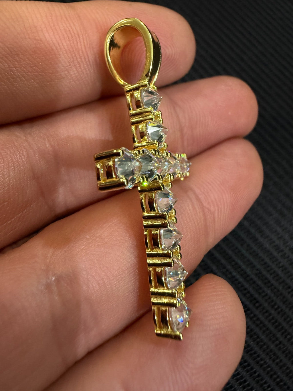 MOISSANITE Upside Down Setting Tennis Cross - 14k Gold Vermeil 925 Silver - 3 Sizes 1"-1.75"