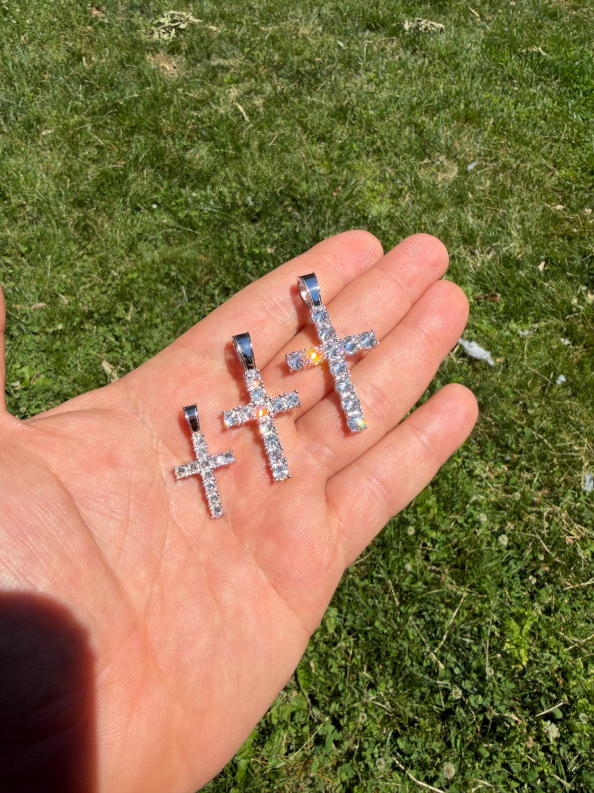 MOISSANITE Upside Down Setting Tennis Cross - 925 Silver - 3 Sizes 1"-1.75"
