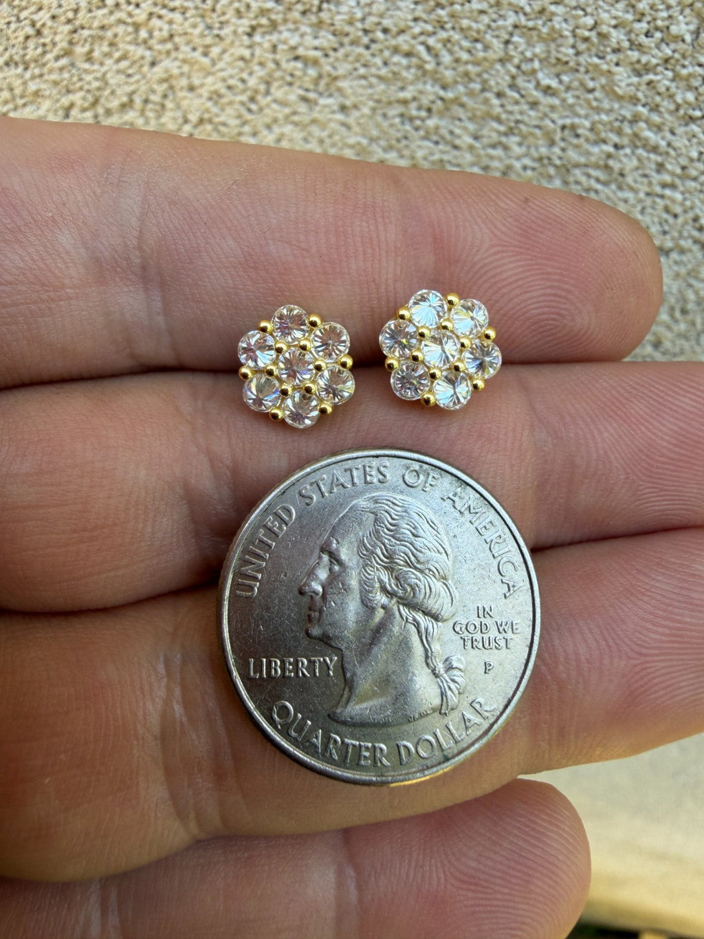 MOISSANITE Upside Down Reverse Set Cluster Iced Out Honeycomb Set Earrings - 14k Gold Vermeil 925 Silver - 9mm