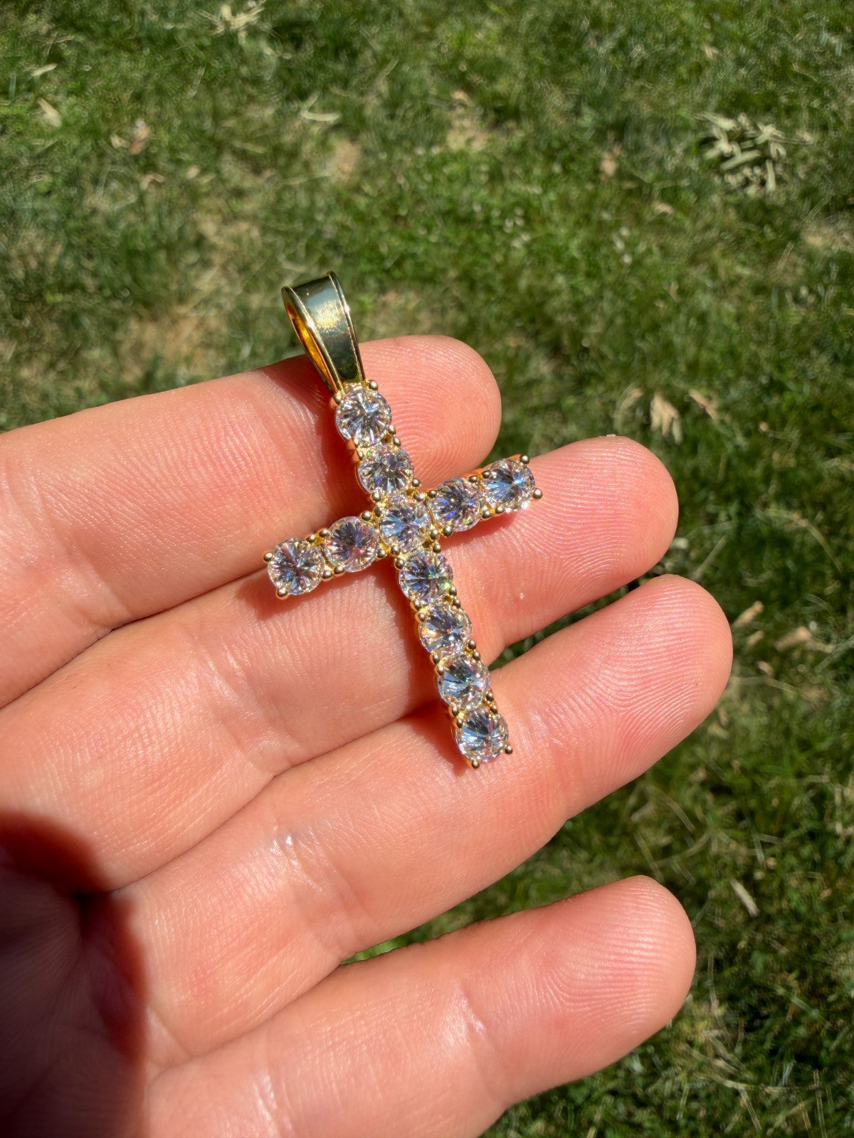 MOISSANITE Upside Down Setting Tennis Cross - 14k Gold Vermeil 925 Silver - 3 Sizes 1"-1.75"
