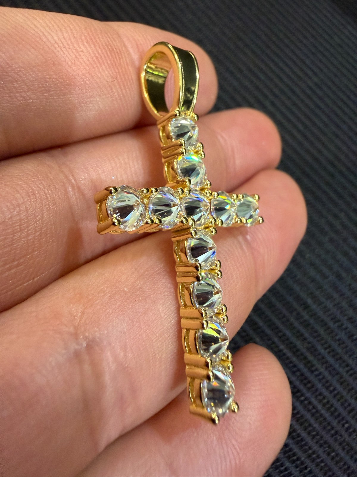 MOISSANITE Upside Down Setting Tennis Cross - 14k Gold Vermeil 925 Silver - 3 Sizes 1"-1.75"