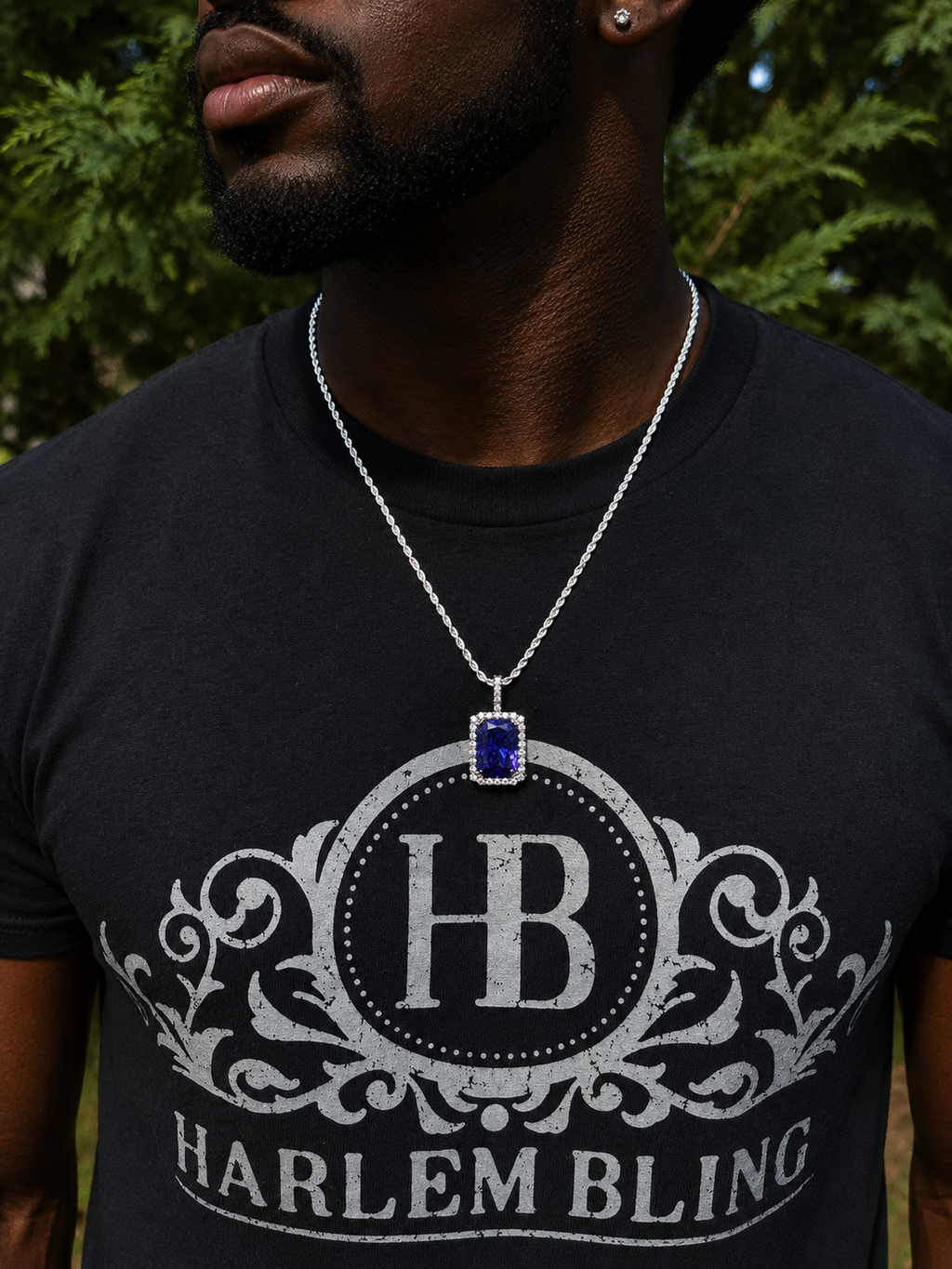 MOISSANITE Royalty Midnight Ocean Pendant - 925 Silver - Genuine Blue Sapphire Stone