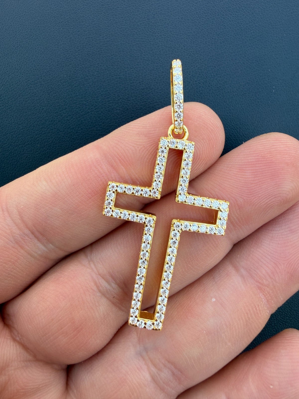 MOISSANITE Classic Cross Cutout Pendant - 14k Gold Vermeil 925 Silver - 3 Sizes 1.33"-3"