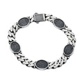 Mens Miami Cuban Link Bracelet W. Iced Out Black CZ Stones - 925 Silver - 8.5" - 12mm