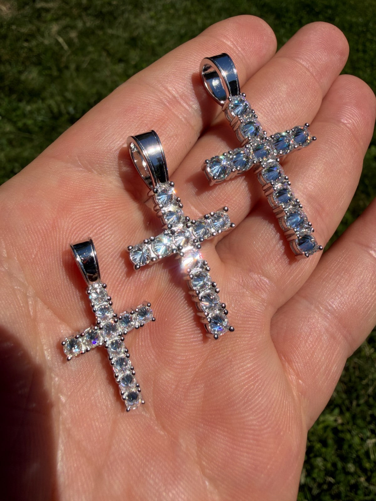 MOISSANITE Upside Down Setting Tennis Cross - 925 Silver - 3 Sizes 1"-1.75"