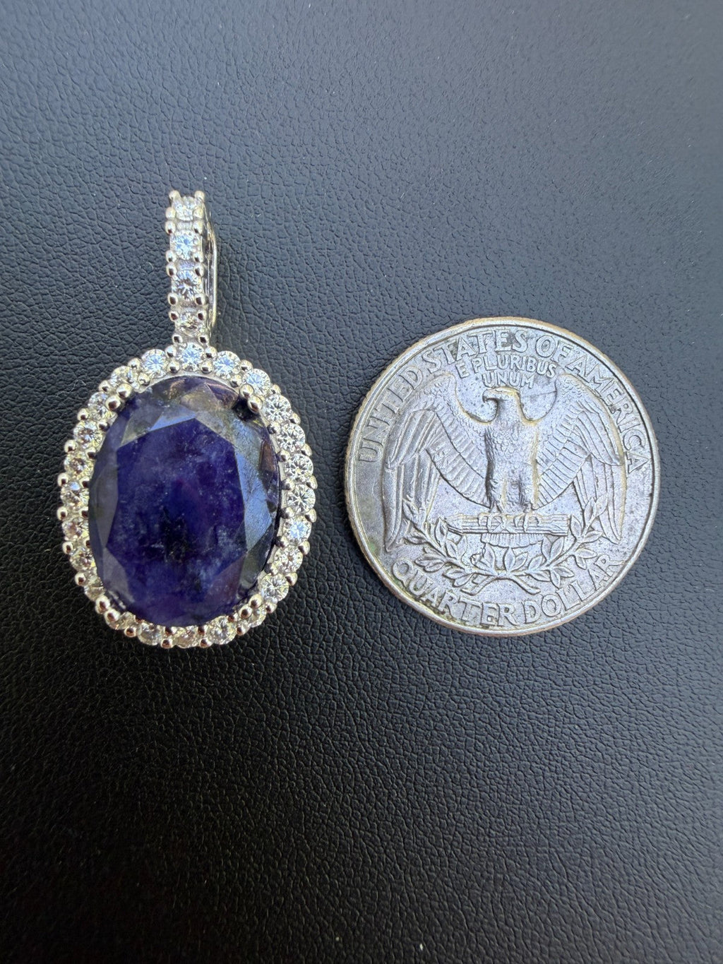MOISSANITE Royalty Midnight Ocean Pendant - 925 Silver - Oval Genuine Blue Sapphire Stone